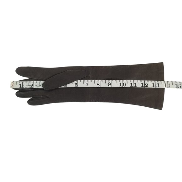 Vintage Kid Leather Gloves Dark Brown 3/4 Length Silk Lined Washable 6 1/2 - Picture 9 of 11